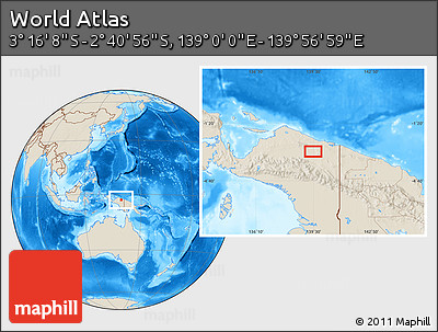Shaded Relief Location Map of the Area around 2° 58' 32" S, 139° 28' 29" E