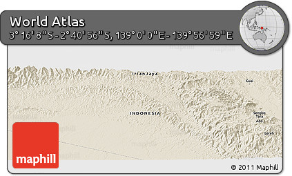Shaded Relief Panoramic Map of the Area around 2° 58' 32" S, 139° 28' 29" E