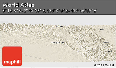 Shaded Relief Panoramic Map of the Area around 2° 58' 32" S, 139° 28' 29" E
