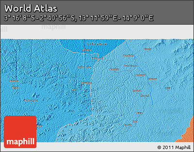 Political 3D Map of the Area around 2° 58' 32" S, 13° 40' 30" E