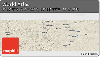 Shaded Relief Panoramic Map of the Area around 2° 58' 32" S, 13° 40' 30" E