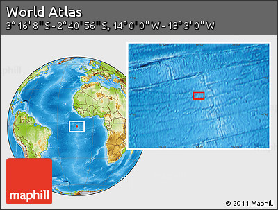 Physical Location Map of the Area around 2° 58' 32" S, 13° 31' 30" W