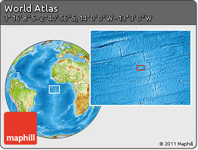 Physical Location Map of the Area around 2° 58' 32" S, 13° 31' 30" W