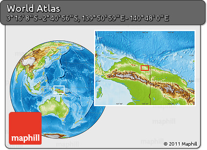 Physical Location Map of the Area around 2° 58' 32" S, 140° 19' 29" E