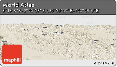 Shaded Relief Panoramic Map of the Area around 2° 58' 32" S, 140° 19' 29" E