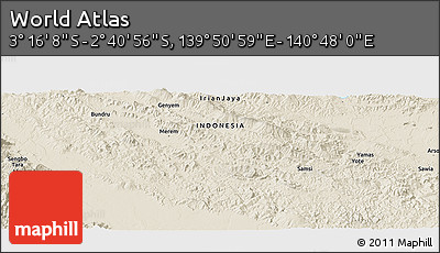 Shaded Relief Panoramic Map of the Area around 2° 58' 32" S, 140° 19' 29" E