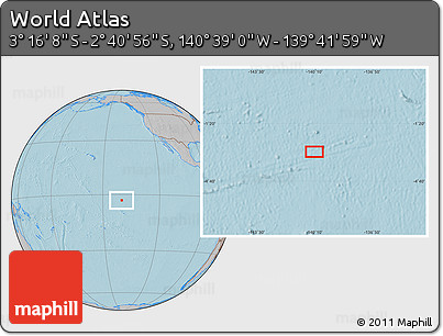 Gray Location Map of the Area around 2° 58' 32" S, 140° 10' 30" W, hill shading