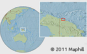 Savanna Style Location Map of the area around 2° 58' 32" S, 142° 1' 30" E, hill shading