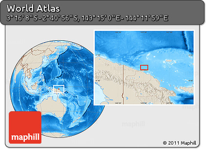 Shaded Relief Location Map of the Area around 2° 58' 32" S, 143° 43' 29" E