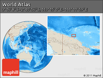 Shaded Relief Location Map of the Area around 2° 58' 32" S, 143° 43' 29" E