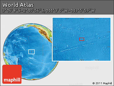 Physical Location Map of the Area around 2° 58' 32" S, 143° 34' 29" W