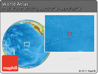 Physical Location Map of the Area around 2° 58' 32" S, 143° 34' 29" W