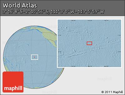 Savanna Style Location Map of the Area around 2° 58' 32" S, 143° 34' 29" W, hill shading