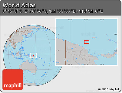 Gray Location Map of the Area around 2° 58' 32" S, 145° 25' 30" E