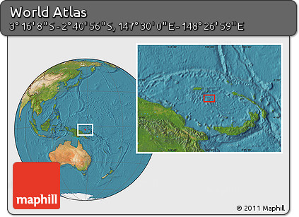 Satellite Location Map of the Area around 2° 58' 32" S, 147° 58' 29" E