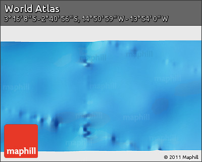 Physical 3D Map of the Area around 2° 58' 32" S, 14° 22' 30" W