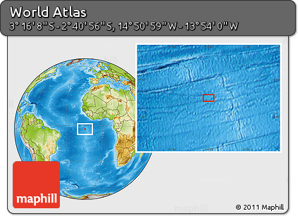 Physical Location Map of the Area around 2° 58' 32" S, 14° 22' 30" W