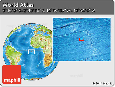 Physical Location Map of the Area around 2° 58' 32" S, 14° 22' 30" W