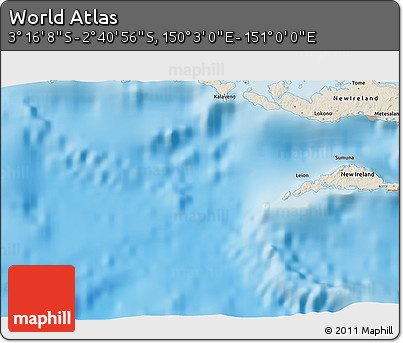 Shaded Relief 3D Map of the Area around 2° 58' 32" S, 150° 31' 30" E