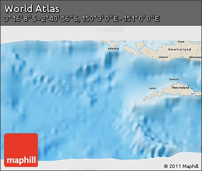 Shaded Relief 3D Map of the Area around 2° 58' 32" S, 150° 31' 30" E