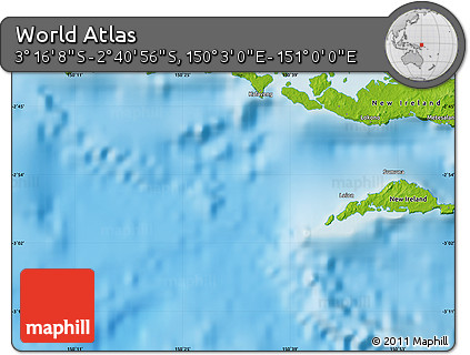 Physical Map of the Area around 2° 58' 32" S, 150° 31' 30" E