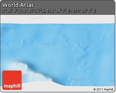 Shaded Relief 3D Map of the Area around 2° 58' 32" S, 154° 46' 30" E