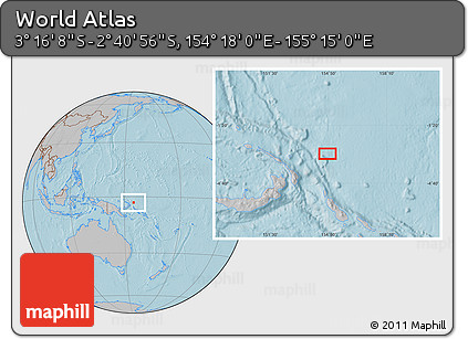 Gray Location Map of the Area around 2° 58' 32" S, 154° 46' 30" E, hill shading