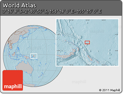 Gray Location Map of the Area around 2° 58' 32" S, 154° 46' 30" E, hill shading