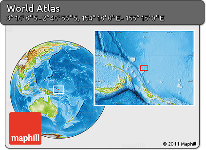 Physical Location Map of the Area around 2° 58' 32" S, 154° 46' 30" E