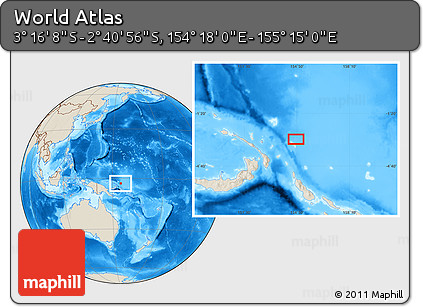 Shaded Relief Location Map of the Area around 2° 58' 32" S, 154° 46' 30" E