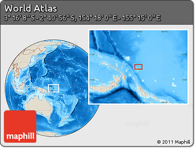 Shaded Relief Location Map of the Area around 2° 58' 32" S, 154° 46' 30" E