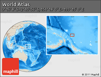 Shaded Relief Location Map of the Area around 2° 58' 32" S, 154° 46' 30" E