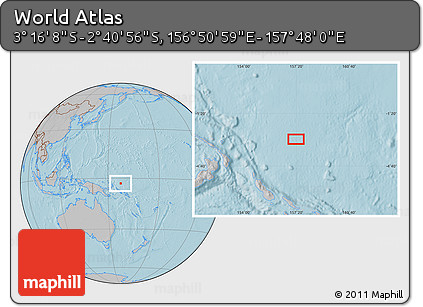 Gray Location Map of the Area around 2° 58' 32" S, 157° 19' 29" E, hill shading