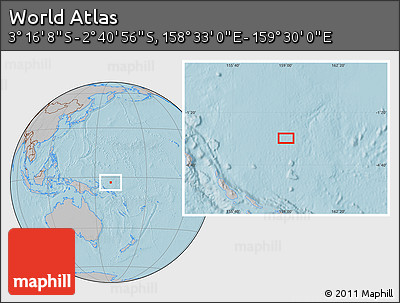 Gray Location Map of the Area around 2° 58' 32" S, 159° 1' 30" E, hill shading