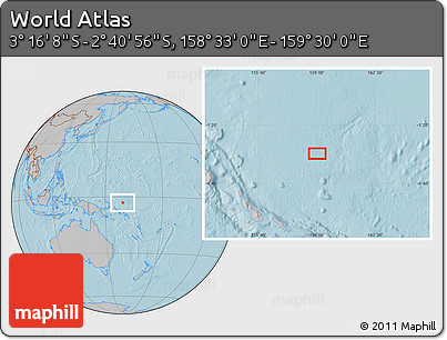 Gray Location Map of the Area around 2° 58' 32" S, 159° 1' 30" E, hill shading
