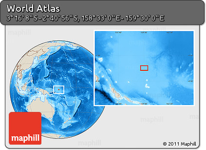 Shaded Relief Location Map of the Area around 2° 58' 32" S, 159° 1' 30" E