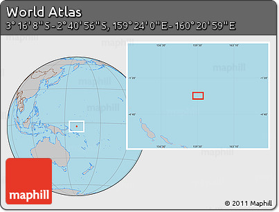 Gray Location Map of the Area around 2° 58' 32" S, 159° 52' 30" E