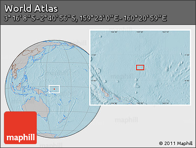 Gray Location Map of the Area around 2° 58' 32" S, 159° 52' 30" E, hill shading