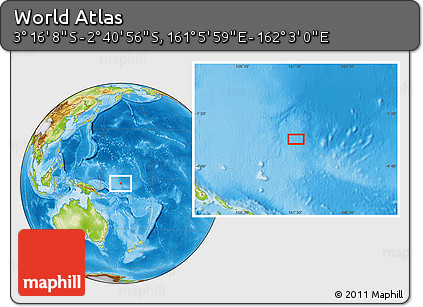 Physical Location Map of the Area around 2° 58' 32" S, 161° 34' 29" E