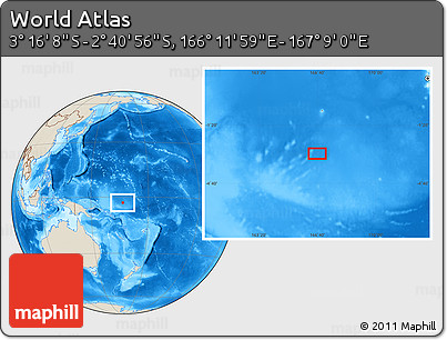 Shaded Relief Location Map of the Area around 2° 58' 32" S, 166° 40' 30" E
