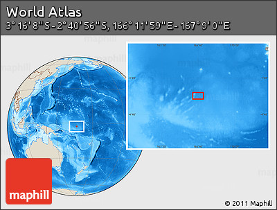 Shaded Relief Location Map of the Area around 2° 58' 32" S, 166° 40' 30" E