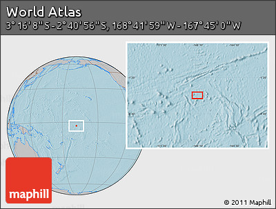 Gray Location Map of the Area around 2° 58' 32" S, 168° 13' 29" W, hill shading