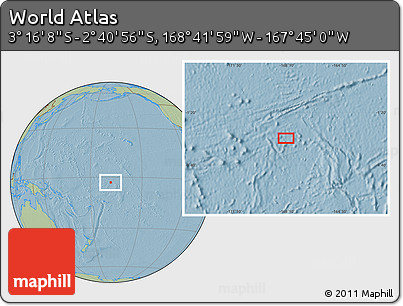 Savanna Style Location Map of the Area around 2° 58' 32" S, 168° 13' 29" W, hill shading