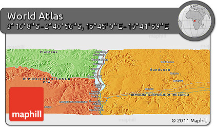 Political Panoramic Map of the Area around 2° 58' 32" S, 16° 13' 30" E