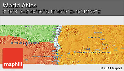 Political Panoramic Map of the Area around 2° 58' 32" S, 16° 13' 30" E