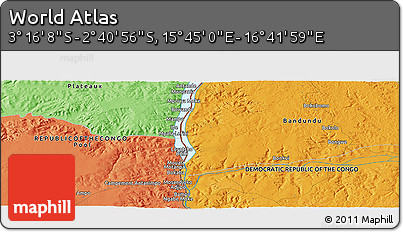 Political Panoramic Map of the Area around 2° 58' 32" S, 16° 13' 30" E