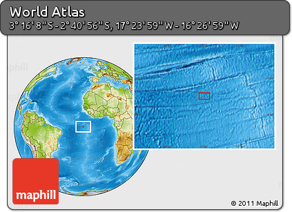Physical Location Map of the Area around 2° 58' 32" S, 16° 55' 29" W