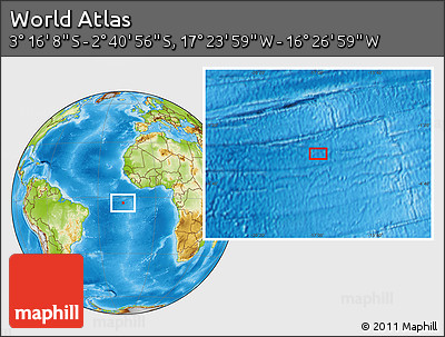 Physical Location Map of the Area around 2° 58' 32" S, 16° 55' 29" W
