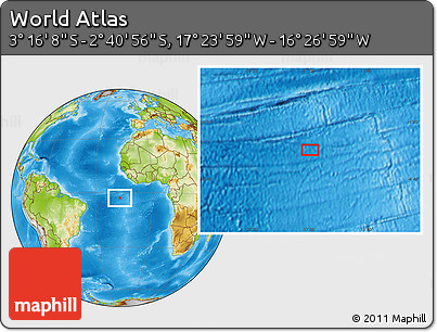 Physical Location Map of the Area around 2° 58' 32" S, 16° 55' 29" W