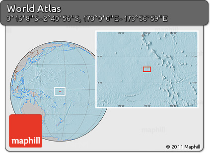 Gray Location Map of the Area around 2° 58' 32" S, 173° 28' 29" E, hill shading